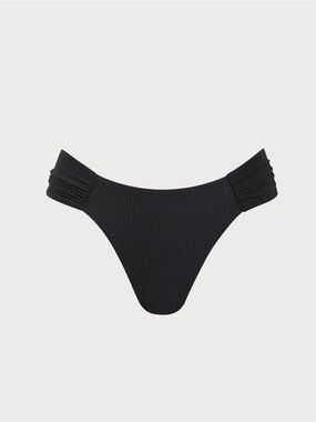 Berlook Black Ribbed Ruched Bikini Bottom